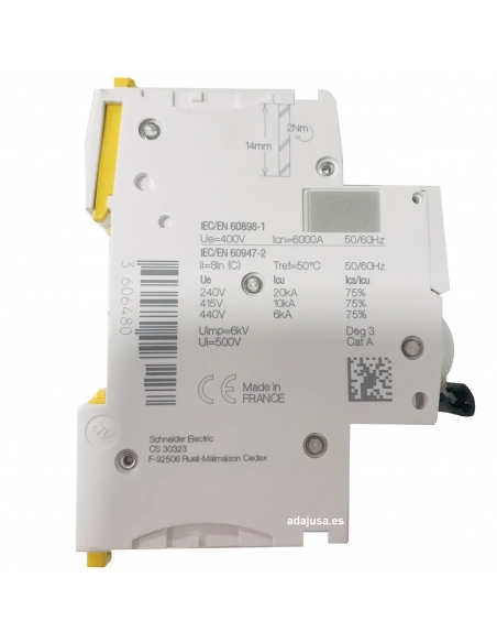 MCB circuit breaker 2 poles 50A (2x50A) IC60N C 6kA - Schneider