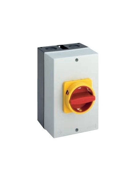 Caja con interruptor trifásico 20A mando amarillo-rojo