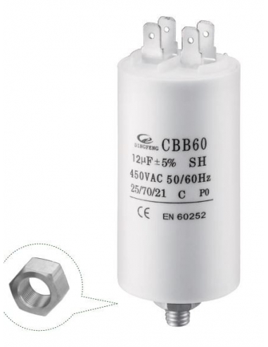 12uF 450Vac permanent capacitor with CBB60 terminals adajusa