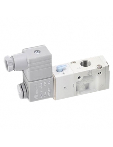 1/4" 3-way monostable 3-way pneumatic solenoid valve normally open (NO), 24Vdc Mindman - ADAJUSA