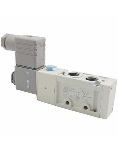 Solenoid valve 3/8 5 way monostable coil 24Vdc Mindman S.300 - ADAJUSA