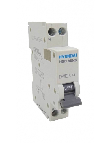 Magnetotérmico 1 polo + Neutro 16A (1x16A N) DPN -  Hyundai