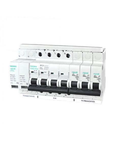 Protector sobretensiónes transitorias y permanentes  + IGA 4x32A 10kA Vigivolt toscano Adajusa