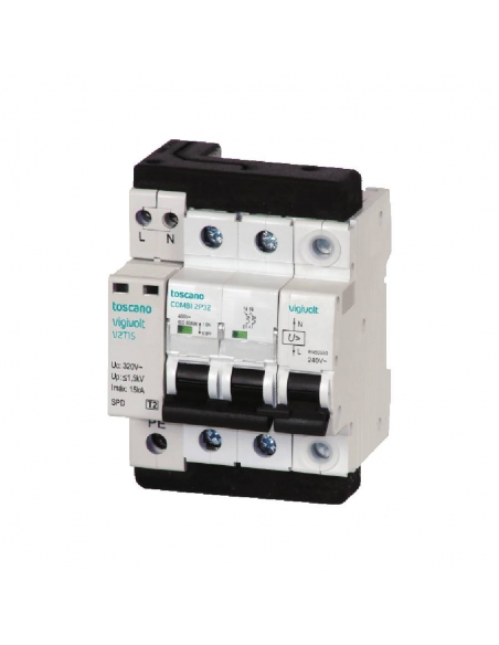 Transient and permanent surge protector + IGA 2x32A 10kA biphasic Vigivolt toscano Adajusa