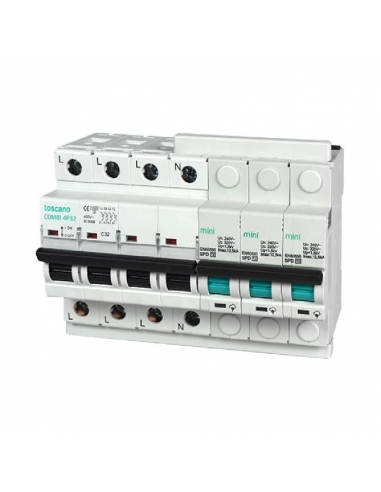 Protector compacto sobretensiónes transitorias y permanentes  + IGA 4x20A 10kA Vigivolt toscano Adajusa