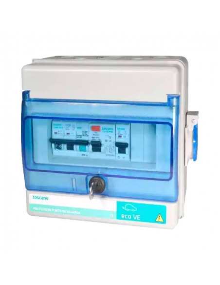Control and protection panel ECO-VE-PRO single- single-phase 63A automatic reset and Schuko Toscano socket | ADAJUSA
