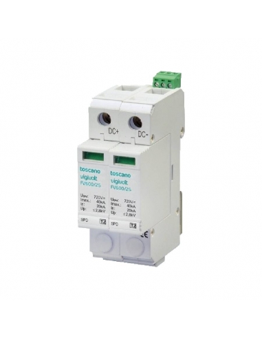 Protector sobretensiones sistemas fotovoltaicos T1+T2 FV2-600/2 TOSCANO | ADAJUSA
