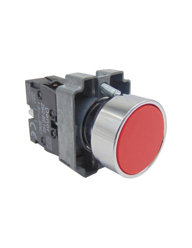 Closed contact red metal pushbutton (NC) complete
