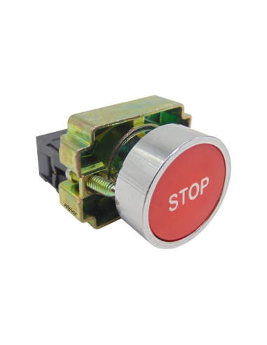 Red metal pushbutton (with inscription "STOP") closed contact (NC) complete