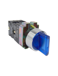 Selector luminoso azul 3 posiciones metálico completo 2 contactos 1NA+1NC