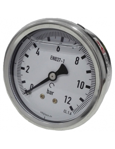 Pressure gauge with glycerin 0 - 25 bar 63mm back entry stainless steel box - Metal Work