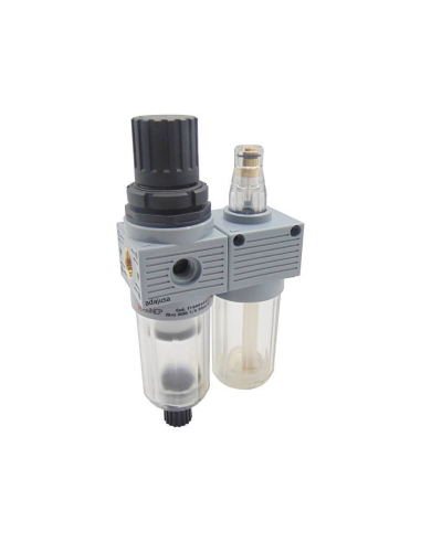 Pneumatic filtering group 1/4 regulation 0-12 bar semi-automatic purge FRL Mini series - Aignep