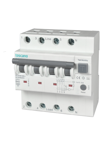 Differential MCB circuit breaker 3P+N 40A 30mA Class A-SI - Toscano