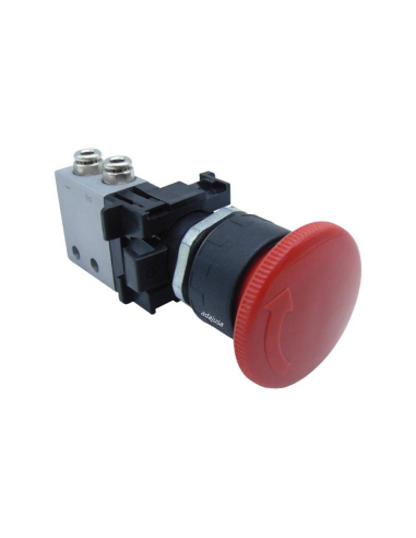 Emergency stop button with locking and valve: 3/2 NO side fittings Ø 4 mm- Aignep