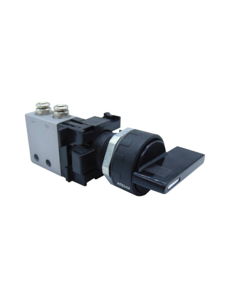 Selector negro leva larga a 2 posiciones con retorno por muelle y Válvula: 3/2 NC racores laterales Ø 4 mm- Aignep