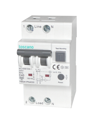 Differential MCB circuit breaker 1P+N 63A 30mA Class B-SI - Toscano