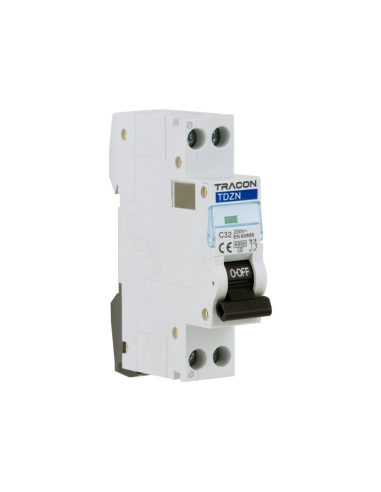MCB circuit breaker 1 Pole+Neutral 25A 6kA narrow profile - Tracon