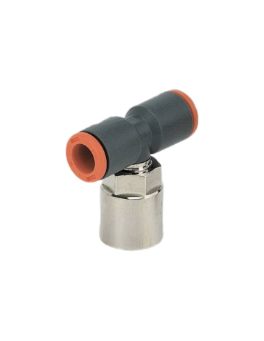 Swivel T-fitting with 1/8 female central thread, 6mm tube, technopolymer - Metal Work