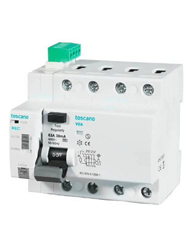 4-pole self-resetting differential 63A 30mA Class A-SI - Toscano