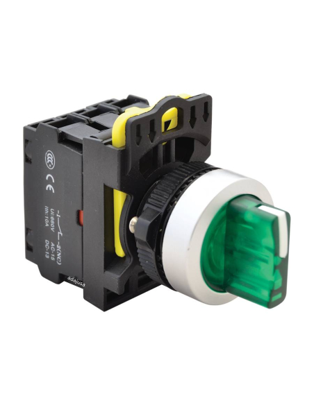 Green luminous selector switch 3 positions 1NA+1NC 22mm NYK3-SL31G | ADAJUSA | price